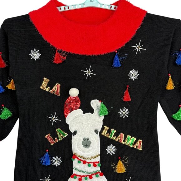 Holiday Time Women's Black Red La La Llama Christmas Sweater Size XL 16-18 - Picture 3 of 10